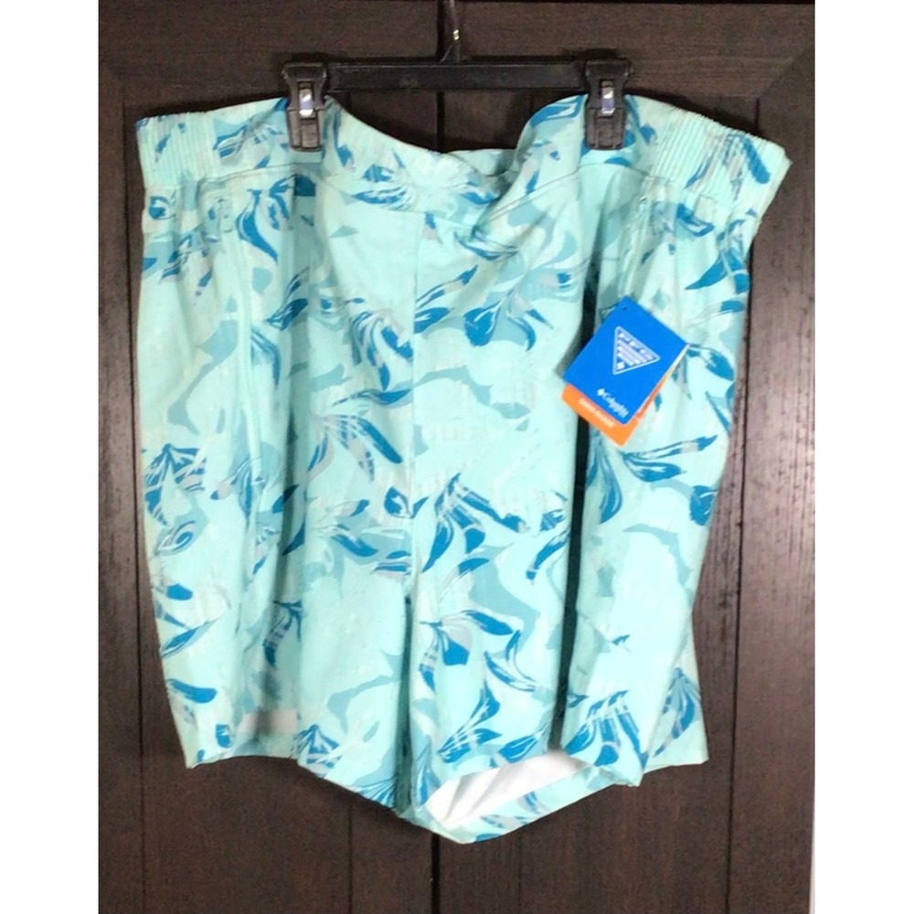 Columbia PFG Mens 3X Shorts Omni-Shade Blue Teal Leaf Print Regular Fit New